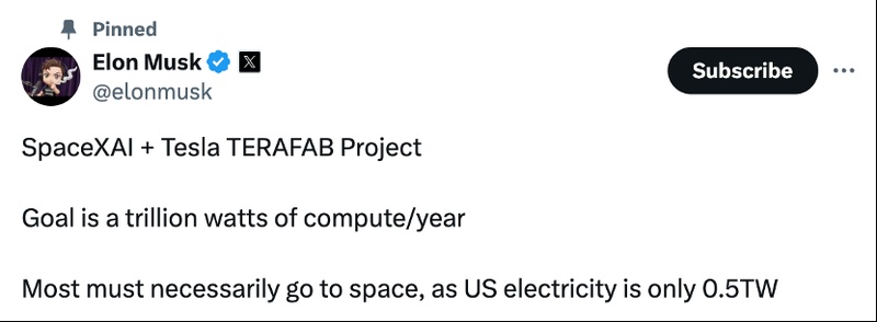 特斯拉携手SpaceX推进Terafab；芯片自产突破瓶颈；轨道AI算力布局引关注。